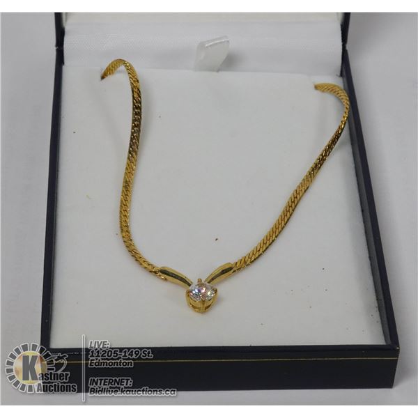 LADIES GOLD TONE SOLITAIRE NECKLACE