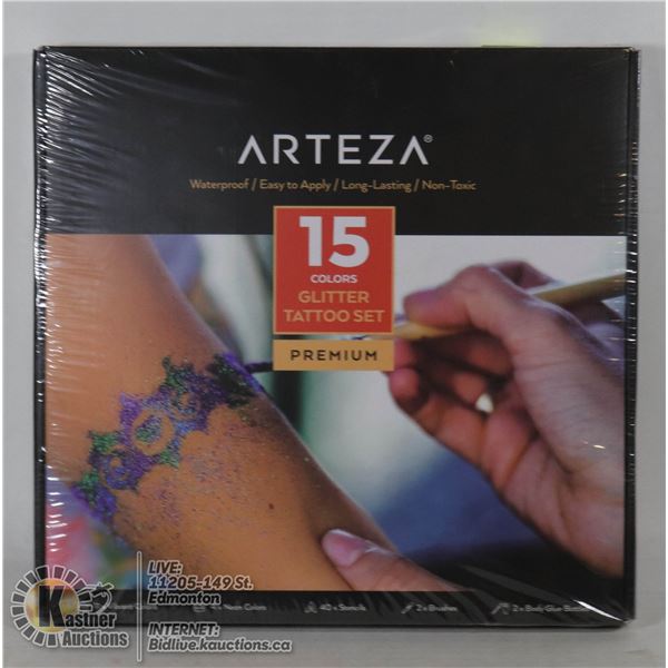 ARTEZA WATERPROOF 15 COLOR GLITTER TATTOO SET