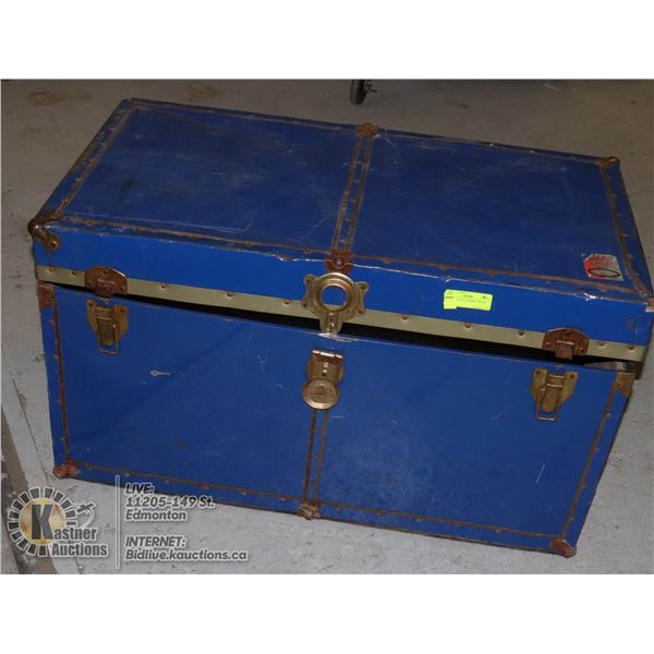 VINTAGE BLUE STEAMER TRUNK -