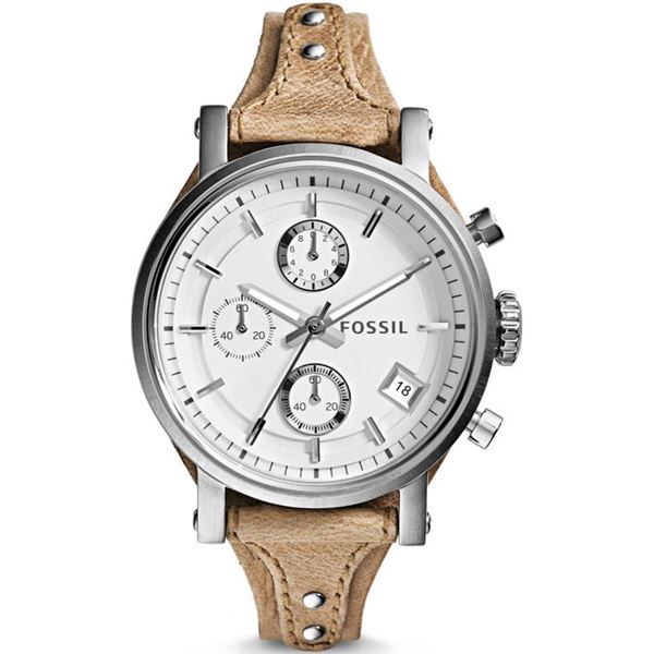 NEW FOSSIL TRIPLE CHRONO 38MM WHITE DIAL MSRP $245 LIGHT TAN BROWN LEATHER BAND WATCH. JEWELLERY