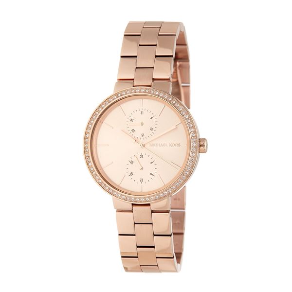 NEW MICHAEL KORS 39MM 2-CHRONO ROSE GOLD MSRP $369 CRYSTAL BEZEL WATCH. JEWELLERY