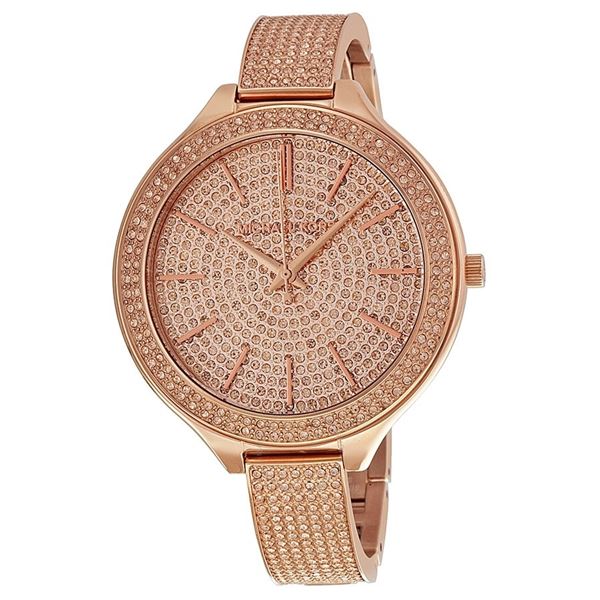 NEW MICHAEL KORS RUNWAY ROSE-GOLD MSRP $490 43MM CRYSTAL STUDDED WATCH. JEWELLERY.