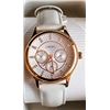 Image 1 : NEW FOSSIL TRIPLE CHRONO WATCH W/CRYSTAL MARKERS 36MM W/LIGHT BEIGE BAND.JEWELRY