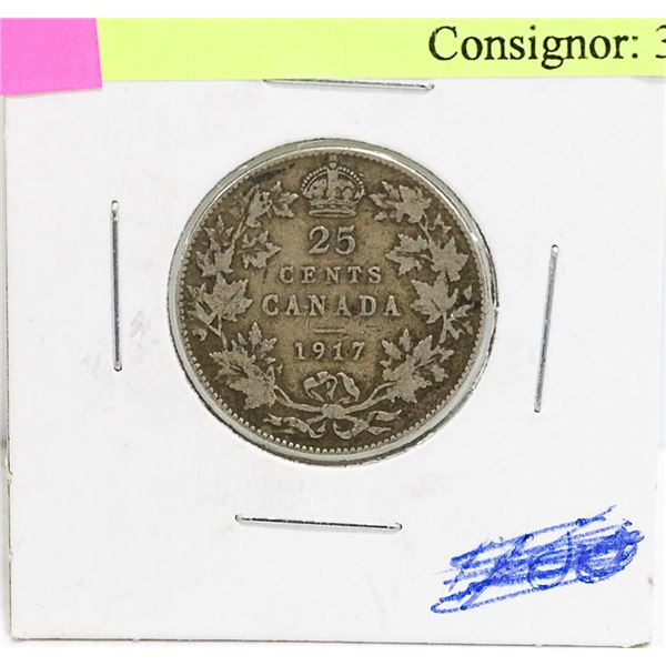1917 CANADIAN GEORGE V SILVER 25 CENT COIN