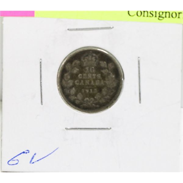 1913 CANADIAN GEORGE V SILVER 10 CENT COIN
