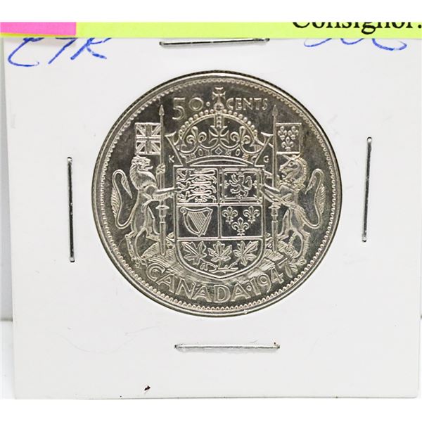 KEY DATE CANADIAN 1947 CURVED 7 RIGHT SILVER 50