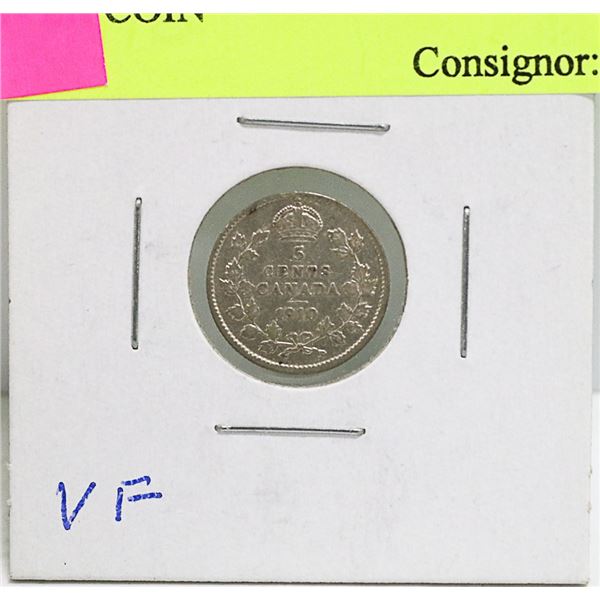 1910 CANADIAN EDWARD VII 5 CENT SILVER COIN