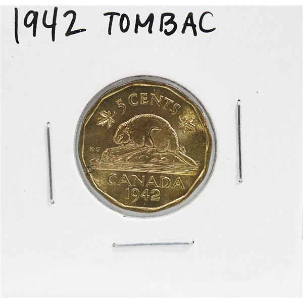 1942 BRASS TOMBAC CANADA 5 CENT COIN