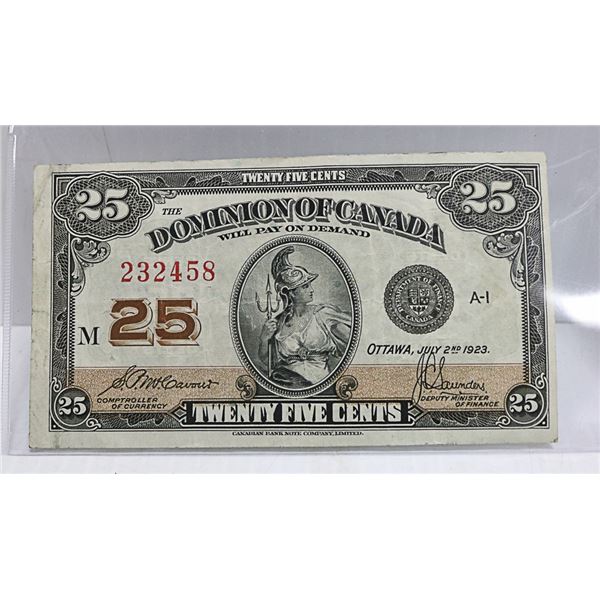 1923 DOMINION OF CANADA 25 CENTS NOTE