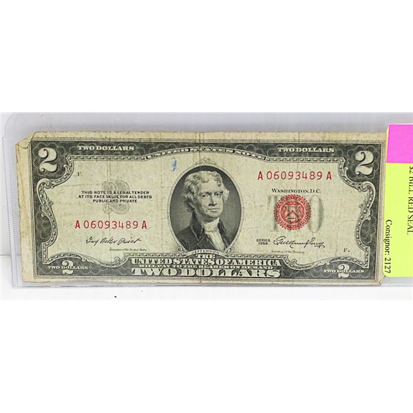 1953 USD $2 BILL RED SEAL
