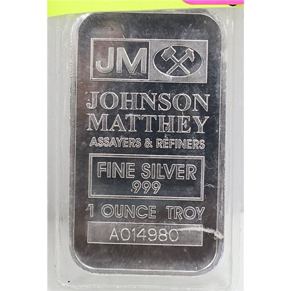 J.M 1 TROY OUNCE .999 SILVER BAR
