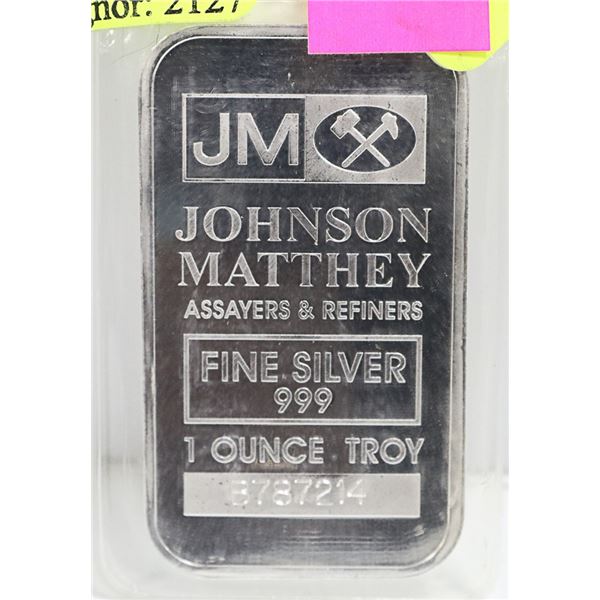 J.M 1 TROY OUNCE .999 SILVER BAR