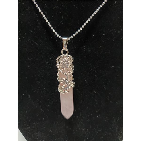 ROSE QUARTZ IN STAINLESS SHEATH NECKLACE