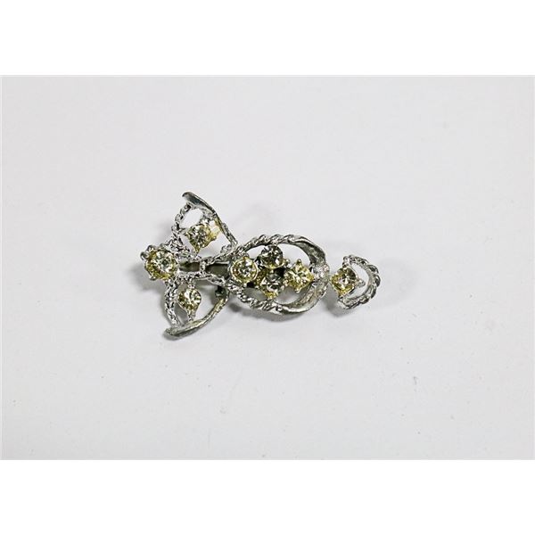 SILVER COLORED BROOCH WITH GLASS STONES - COSTUME
