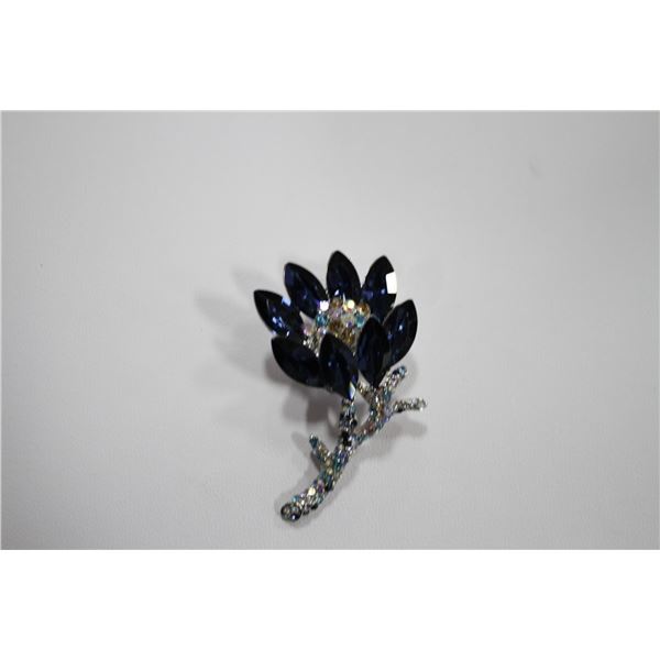 FLOWER RHINESTONE BROOCH WITH MARQUIS CUT STONES