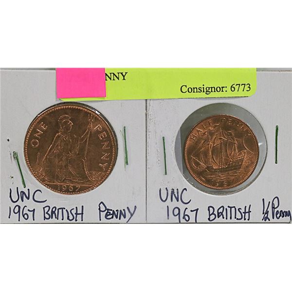 1967 UNCIRCULATED PENNY AND HALF PENNY