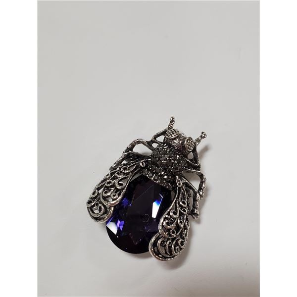 BEETLE AMETHYST COLOR RHINESTONE BROOCH