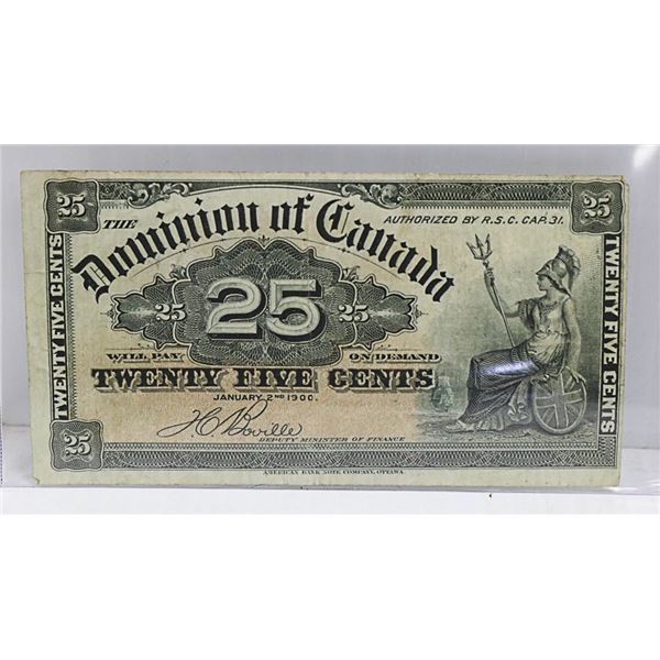 1900 DOMINION OF CANADA 25 CENTS NOTE