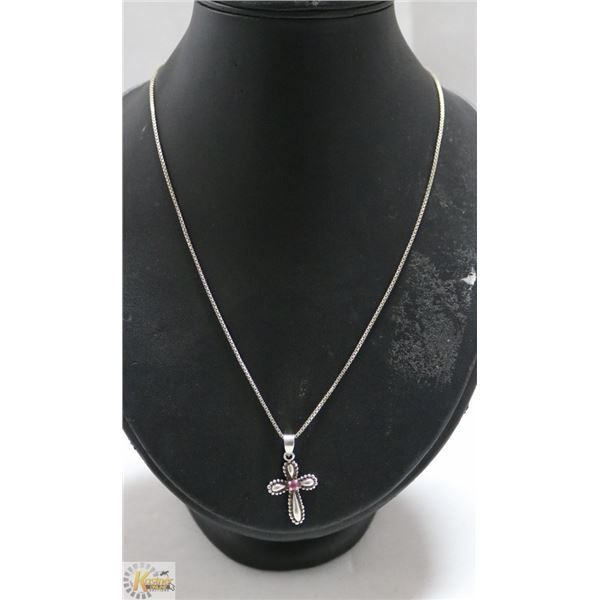SOLID .925 SILVER CROSS 18" BOX LINK CHAIN