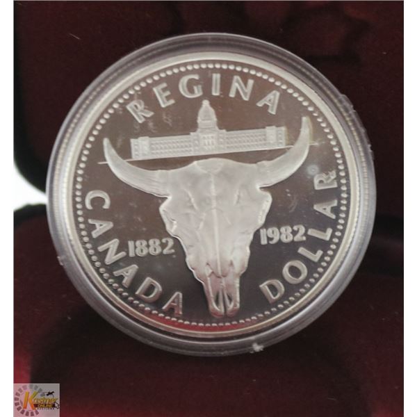 1982 CANADA REGINA COMMEM, CASED SILVER DOLLAR