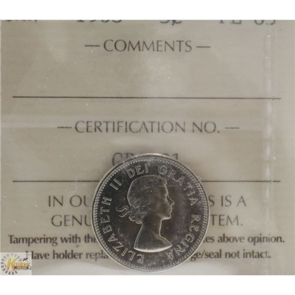 1963 CANADIAN QEII 5 CENT COIN CERT ICCS PL-65