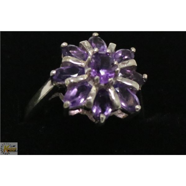 VINATGE .925 SILVER & AMETHYST FANCY DINNER RING