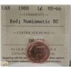 Image 1 : 1988 CANADIAN QEII 1 CENT CERT ICCS MS66 RED