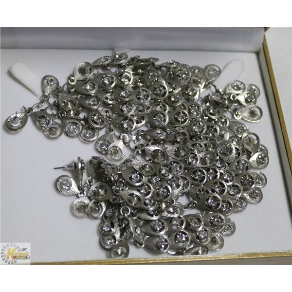 PAIR OF SILVER AND RHINESTONE LARGE DROP EARRINGS