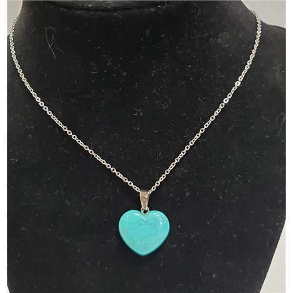 TURQUOISE STONE HEART NECKLACE STAMPED 925