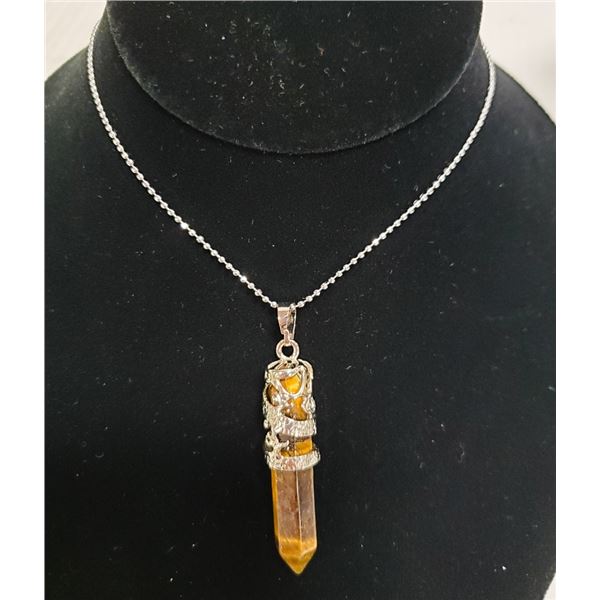 TIGERS EYE STONE IN STAINLESS SHEATH NECKLACE  925