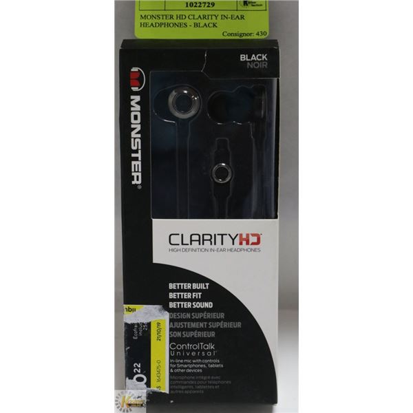 MONSTER HD CLARITY IN-EAR HEADPHONES - BLACK