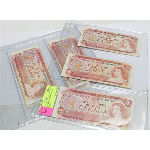 7 CANADIAN TWO DOLLAR BILLS - 1974 EDITIONS