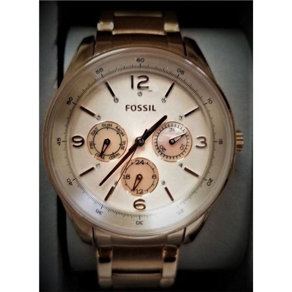 NEW FOSSIL ROSE GOLD TRIPLE CHRONO MSRP $199 WATCH