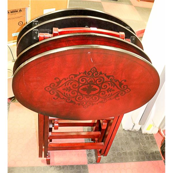 CHERRY WOOD 4PC T.V DINNER TABLE SET