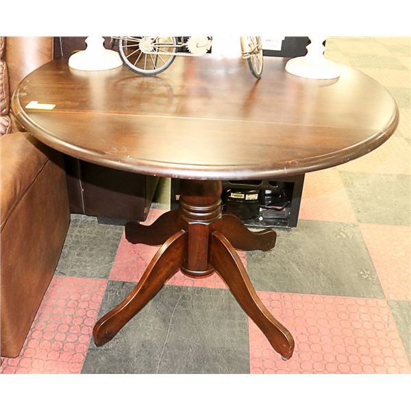 SOLID DARK WOOD SINGLE PEDESTAL TABLE WITH TWO