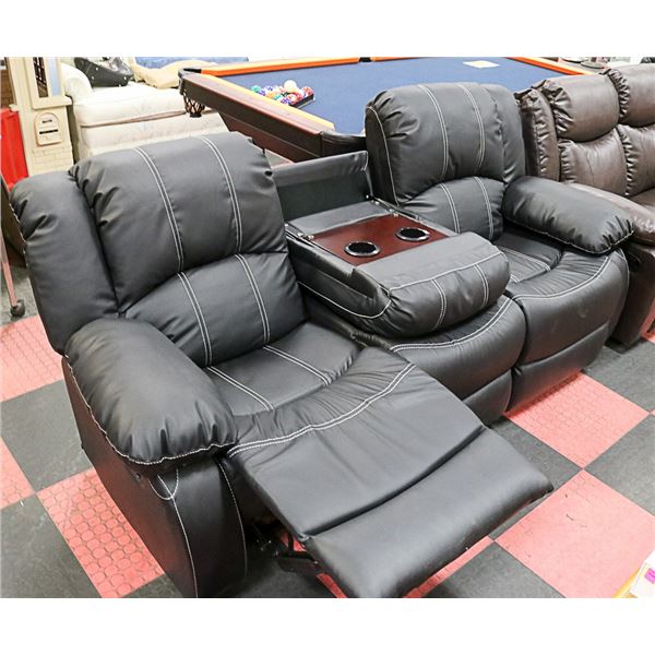 NEW BLACK LEATHERETTE RECLINING DROP DOWN CONSOLE