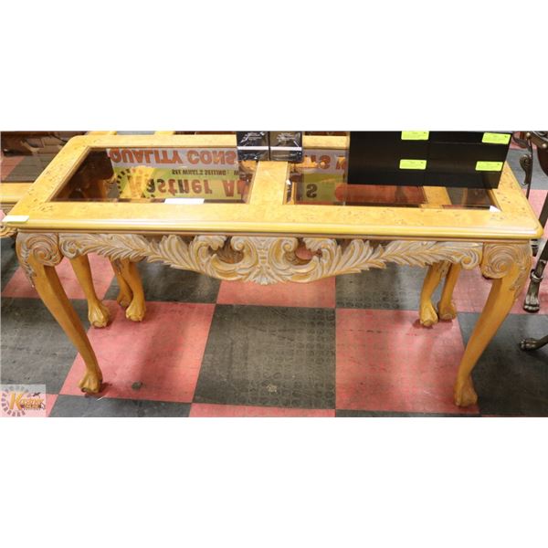 TALL GLASS OCCASIONAL TABLE WITH CLAW FOOT