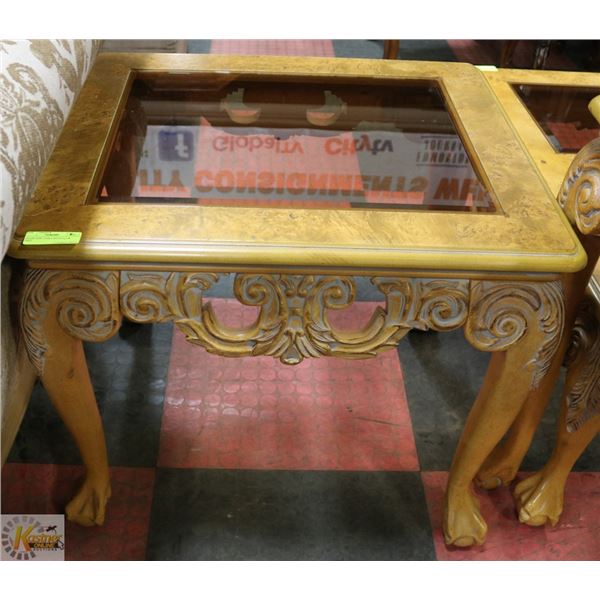 GLASS SIDE TABLE WITH CLAW FEET