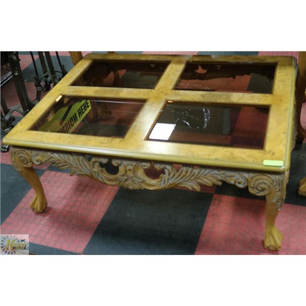 GLASS COFFEE TABLE WITH CLAW FEET