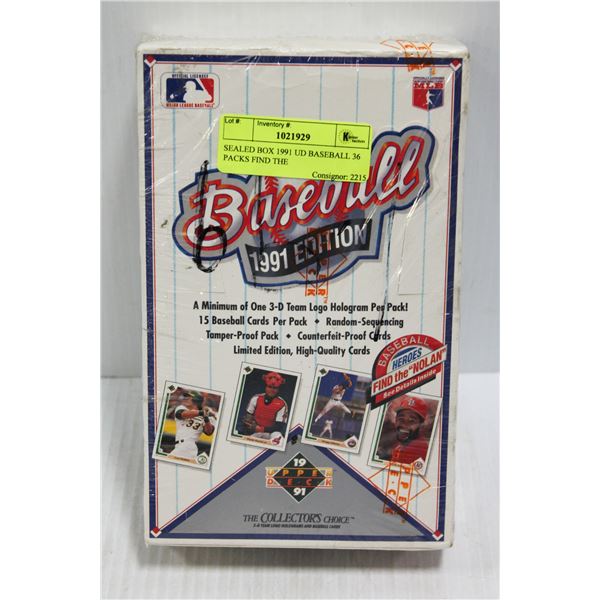 SEALED BOX 1991 UD BASEBALL 36 PACKS FIND THE