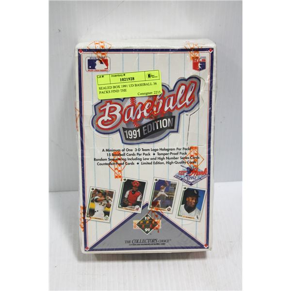 SEALED BOX 1991 UD BASEBALL 36 PACKS FIND THE