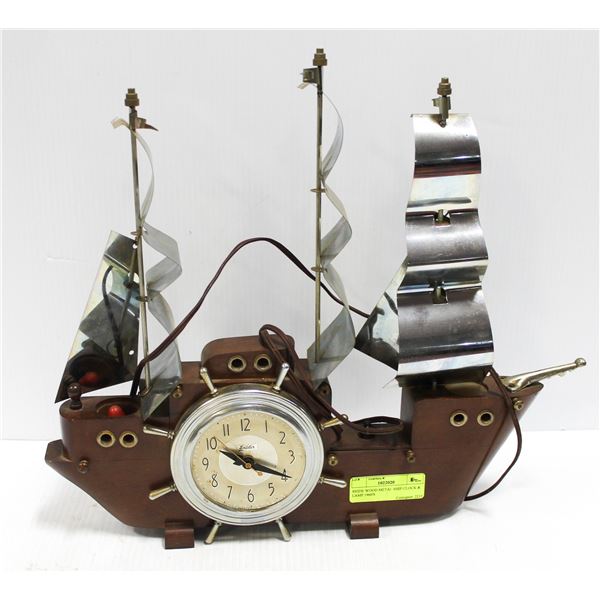 SNIDER WOOD METAL SHIP CLOCK & LAMP 1960'S
