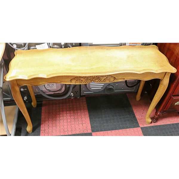 WOOD ENTRY/SOFA TABLE WITH CARVED
