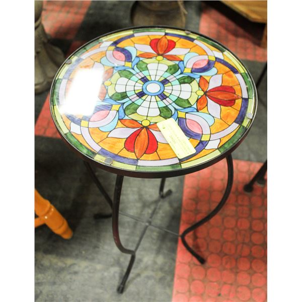 STAINED GLASS & METAL PLANT STAND TABLE