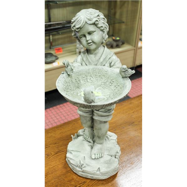 BOY HOLDING BIRD BATH GARDEN STATUE 24"