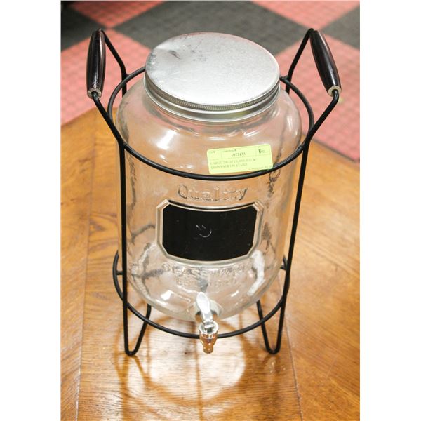 LARGE 200 OZ GLASS JUG W/ DISPENSER ON STAND
