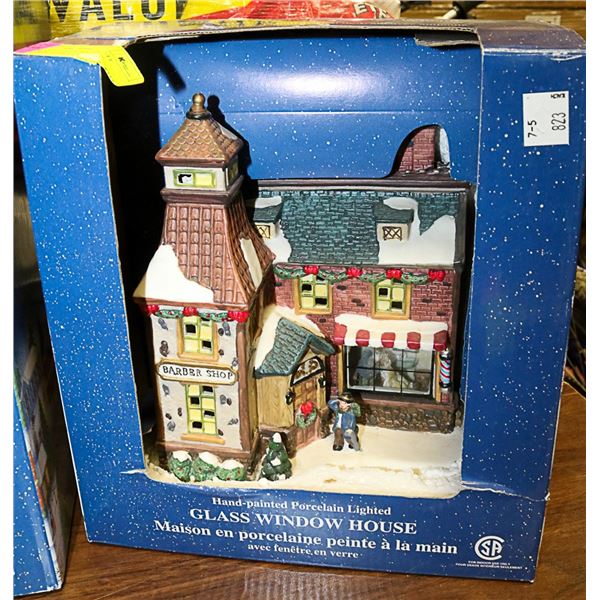 HAND PAINTED PORCELAIN LIT GLASS WINDOW HOUSE