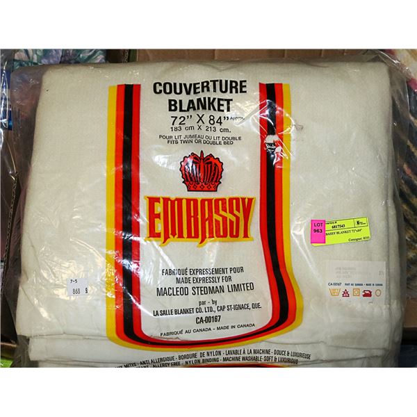 NEW EMBASSY BLANKET 72"x84"