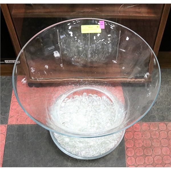 LARGE GLASS VASE W/GLASS BEADS-17"DIA
