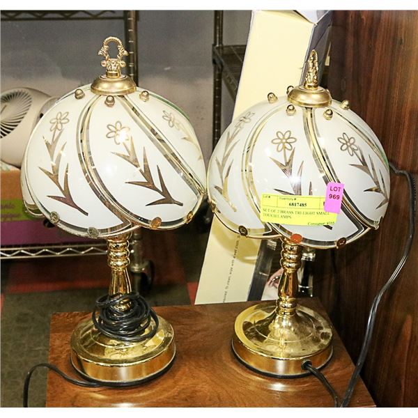 SET OF 2 BRASS TRI-LIGHT SMALL TOUCH LAMPS